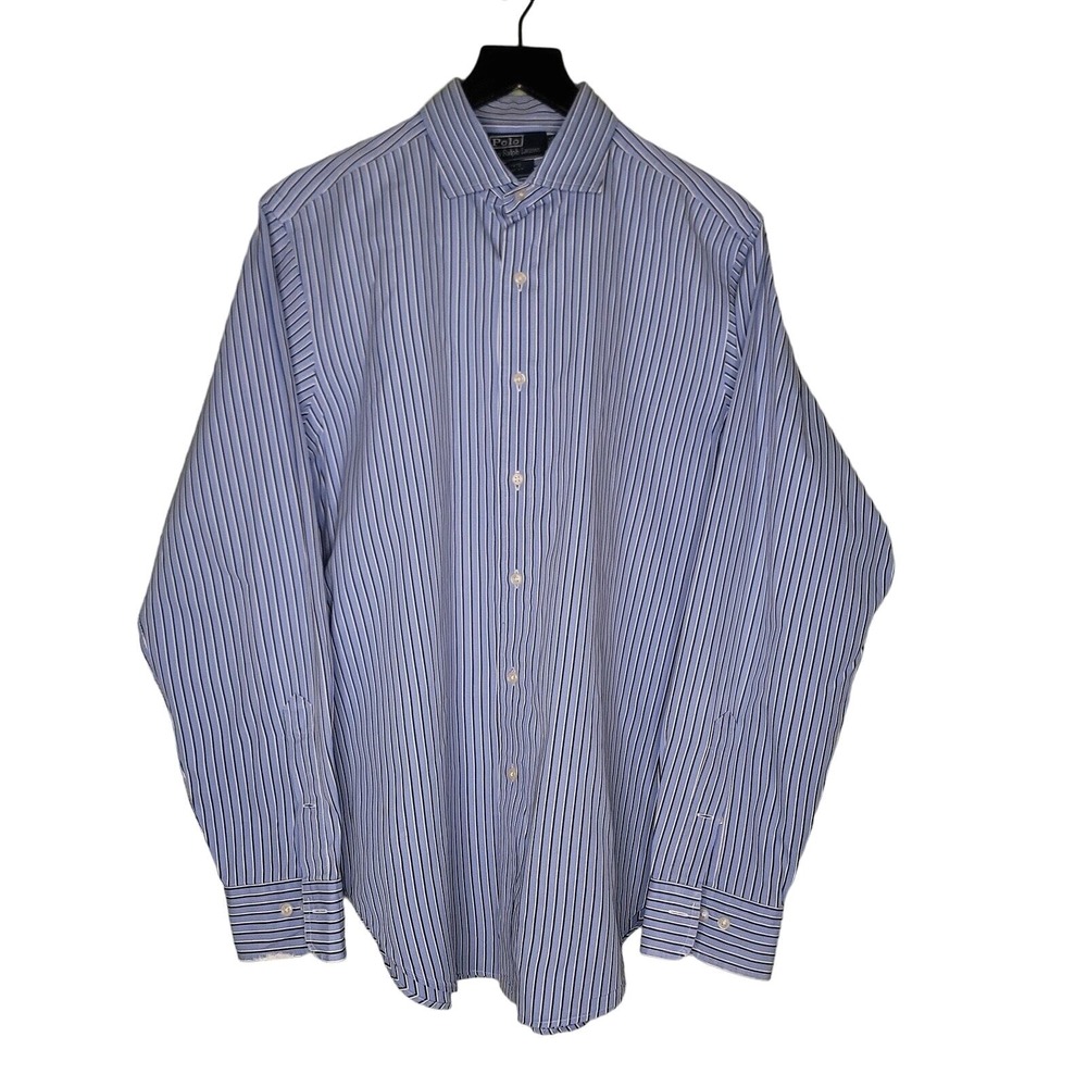 Polo By Ralph Lauren Mens Dress Shirt Blue Stripe Button Up Estate Classic Fit L